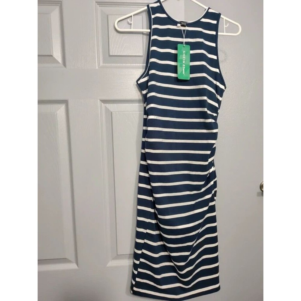 Shein Midi blue white sailor navy maternity tank dress bodycon nwt S/M cotton